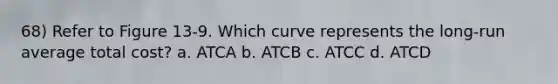 68) Refer to Figure 13-9. Which curve represents the long-run average total cost? a. ATCA b. ATCB c. ATCC d. ATCD