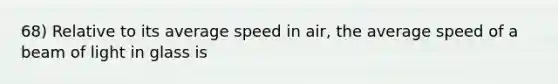 68) Relative to its average speed in air, the average speed of a beam of light in glass is