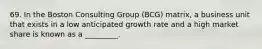 69. In the Boston Consulting Group (BCG) matrix, a business unit that exists in a low anticipated growth rate and a high market share is known as a _________.