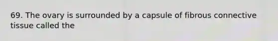 69. The ovary is surrounded by a capsule of fibrous <a href='https://www.questionai.com/knowledge/kYDr0DHyc8-connective-tissue' class='anchor-knowledge'>connective tissue</a> called the