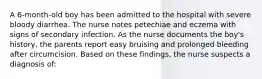 A 6-month-old boy has been admitted to the hospital with severe bloody diarrhea. The nurse notes petechiae and eczema with signs of secondary infection. As the nurse documents the boy's history, the parents report easy bruising and prolonged bleeding after circumcision. Based on these findings, the nurse suspects a diagnosis of: