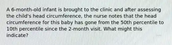 A 6-month-old infant is brought to the clinic and after assessing the child's head circumference, the nurse notes that the head circumference for this baby has gone from the 50th percentile to 10th percentile since the 2-month visit. What might this indicate?