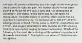 A 6-year-old previously healthy boy is brought to the emergency department for right ear pain. His mother states he has been pulling at his ear for the past 2 days and has complained of discomfort. She states he felt warm but has not taken his temperature. His birth history is unremarkable and he has no significant medical history. His temperature is 100.4°F (38.0°C), blood pressure is 94/54 mmHg, pulse is 100/min, respirations are 17/min, and oxygen saturation is 98% on room air. PEX shows a thickened non mobile bulging tympanic membrane. Which of the following is the most likely etiology of this patient's symptoms A. Moraxella catarrhalis B. Staphylococcus aureus C. Pseudomonas aeruginosa