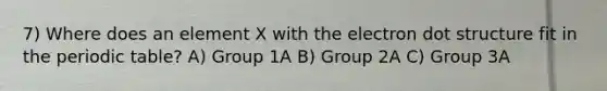 7) Where does an element X with the electron dot structure fit in the periodic table? A) Group 1A B) Group 2A C) Group 3A