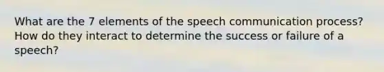 What are the 7 elements of the speech communication process? How do they interact to determine the success or failure of a speech?