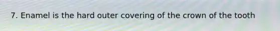 7. Enamel is the hard outer covering of the crown of the tooth