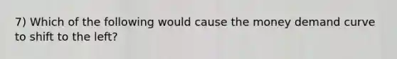 7) Which of the following would cause the money demand curve to shift to the left?