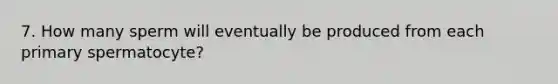 7. How many sperm will eventually be produced from each primary spermatocyte?