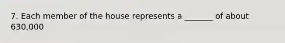 7. Each member of the house represents a _______ of about 630,000