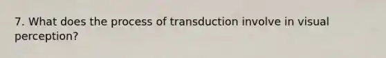 7. What does the process of transduction involve in visual perception?