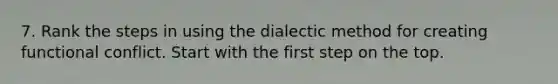 7. Rank the steps in using the dialectic method for creating functional conflict. Start with the first step on the top.