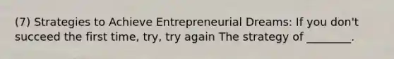 (7) Strategies to Achieve Entrepreneurial Dreams: If you don't succeed the first time, try, try again The strategy of ________.