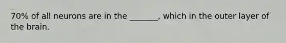 70% of all neurons are in the _______, which in the outer layer of the brain.
