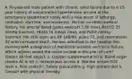 A 70-year-old male patient with chronic renal failure due to a 15-year history of uncontrolled hypertension arrived at the emergency department today with a new onset of lethargy, confusion, diarrhea, and weakness. He has no other medical history. His arterial blood gases were pH 7.30 (low), PaCO2 35 mmHg (normal), HCO3 16 mEq/L (low), and PaO2 mmHg (normal). His vital signs are BP 148/90, pulse 72, and respirations 32 with increased depth. He was admitted to the hospital this evening with a diagnosis of metabolic acidosis and renal failure. Which actions would the nurse include in the plan of care? (Select all that apply). a. Oxygen supplementation b. Blood sugar checks AC & HS c. Intravenous access d. Monitor serum CO2 level e. Pain control f. Safety precautions g. High protein diet h. Consult with physical therapy