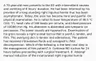 A 70-year-old man presents to the ED with intermittent nausea and vomiting of 6 hours' duration. He had been informed by his provider of a long-standing right inguinal hernia that has been asymptomatic. Today, the area has become hard and painful. On physical examination, he is noted to have temperature of 38.3 °C (101 °F), heart rate of 108 beats per minute, and blood pressure of 100/60 mm Hg. His abdomen is distended and tympanic on percussion. The bowel sounds are hyperactive. Examination of his groin reveals a right scrotal hernia that is painful, tender, and firm. The overlying skin is tender and edematous. The patient has received intravenous fluids and nasogastric (NG) decompression. Which of the following is the best next step in the management of this patient? A. Continue NG suction for 24 hours before proceeding with surgical treatment. B. Attempt manual reduction of the incarcerated right inguinal hernia