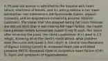 A 70-year-old woman is admitted to the hospital with heart failure, shortness of breath, and 3+ pitting edema in her lower extremities. Her medications are furosemide (Lasix), digoxin (Lanoxin), and an angiotensin-converting enzyme inhibitor (Lotensin). She states that she stopped taking her Lasix because she did not think that it was helping her heart failure. Her health care provider orders furosemide (Lasix) 5 mg IV push. Ten hours after receiving the Lasix, the client's potassium (K+) level is 2.5 mEq/L. Knowing all of the client's medications, what problem does the nurse anticipate in this client? A. Clinical manifestations of digoxin toxicity Correct B. Increased heart rate and blood pressure (BP) C. Increased signs of congestive heart failure (CHF) D. Signs and symptoms of hypernatremia