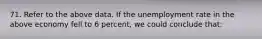 71. Refer to the above data. If the unemployment rate in the above economy fell to 6 percent, we could conclude that: