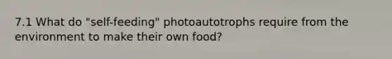 7.1 What do "self-feeding" photoautotrophs require from the environment to make their own food?