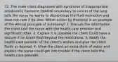 72. The male client diagnosed with syndrome of inappropriate antidiuretic hormone (SIADH) secondary to cancer of the lung tells the nurse he wants to discontinue the fluid restriction and does not care if he dies. Which action by thenurse is an example of the ethical principle of autonomy? 1. Discuss the information the client told the nurse with the health-care provider and significant other. 2. Explain it is possible the client could have a seizure if he drank fluid beyond the restrictions. 3. Notify the health-care provider of the client's wishes and give the client fluids as desired. 4. Allow the client an extra drink of water and explain the nurse could get into trouble if the client tells the health-care provider.