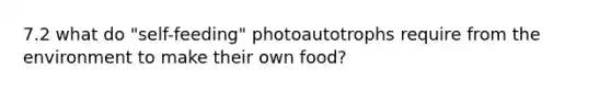 7.2 what do "self-feeding" photoautotrophs require from the environment to make their own food?