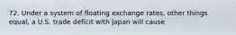 72. Under a system of floating exchange rates, other things equal, a U.S. trade deficit with Japan will cause