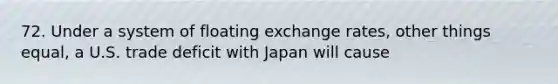 72. Under a system of floating exchange rates, other things equal, a U.S. trade deficit with Japan will cause