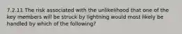 7.2.11 The risk associated with the unlikelihood that one of the key members will be struck by lightning would most likely be handled by which of the following?