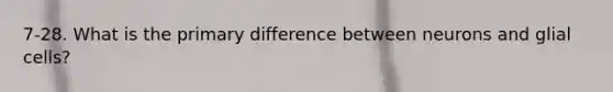 7-28. What is the primary difference between neurons and glial cells?