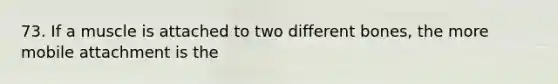 73. If a muscle is attached to two different bones, the more mobile attachment is the