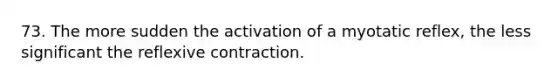 73. The more sudden the activation of a myotatic reflex, the less significant the reflexive contraction.