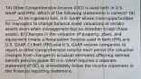 74) Other Comprehensive Income (OCI) is used both in U.S. GAAP and IFRS. Which of the following statements is correct? 74) ______ A) As a general rule, U.S. GAAP allows more opportunities for managers to change balance sheet valuations of certain assets even when management has no intention to sell these assets. B) Changes in the valuation of property, plant, and equipment create a Revaluation Surplus used in both IFRS and U.S. GAAP. C) Both IFRS and U.S. GAAP require companies to report in other comprehensive income each period the valuation changes from changes in actuarial estimates affecting defined benefit pension plans. D) U.S. GAAP requires a separate statement of OCI to immediately follow the income statement in the financial reporting statement.