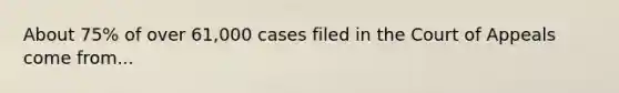 About 75% of over 61,000 cases filed in the Court of Appeals come from...