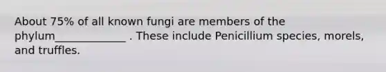About 75% of all known fungi are members of the phylum_____________ . These include Penicillium species, morels, and truffles.