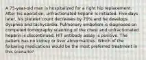 A 75-year-old man is hospitalized for a right hip replacement. After his operation, unfractionated heparin is initiated. Five days later, his platelet count decreases by 70% and he develops dyspnea and tachycardia. Pulmonary embolism is diagnosed on computed tomography scanning of the chest and unfractionated heparin is discontinued. HIT antibody assay is positive. The patient has no kidney or liver abnormalities. Which of the following medications would be the most preferred treatment in this scenario?