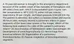 A 76-year-old woman is brought to the emergency department because of the sudden onset of two episodes of hemoptysis and left-sided chest pain, which is exacerbated upon inspira- tion. Her temperature is 38°C (101°F), pulse 110 per minute, respirations 35 per minute, and blood pressure 158/100 mm Hg. The patient is admitted, but suffers a massive stroke and expires 48 hours later. Autopsy reveals a pulmonary infarct in upper segments of the lower lobe (shown in the image). Which of the following best explains the color of this patient's pulmonary infarct? (A) Accumulation of hemosiderin-laden macrophages (B) Development of bronchopneumonia (C) Hemorrhage from bronchial arteries (D) Organization of a pulmonary thromboembolus (E) Passive congestion of bronchopulmonary segments