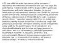 A 77-year-old Caucasian man comes to the emergency department with shortness of breath for the past four days. His past medical history includes asthma diagnosed five years ago, hypertension, and major depressive disorder. His current medications include albuterol, labetalol, and citalopram. Physical examination shows a blood pressure of 134/92mmHg, heart rate of 88/min, a temperature of 37.2oC (98.9oF), and a respiratory rate of 28/min. The patient appears older than his stated age, breathing rapidly through pursed lips. A productive cough with yellow sputum is noted. He reports smoking a pack of cigarettes every week for the past 40 years. His breath sounds are diminished bilaterally, and his lungs are hyper-resonant to percussion. Which of the following is the most appropriate treatment at this time? A. Albuterol, antibiotics, oral corticosteroids B. Albuterol, intravenous corticosteroids C. Albuterol, oral corticosteroids D. Antibiotics, intravenous corticosteroids E. Antibiotics, oralcorticosteroids