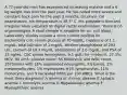 A 77-year-old man has experienced increasing malaise and a 6-kg weight loss over the past year. He has noted more severe and constant back pain for the past 3 months. On physi- cal examination, his temperature is 38.7° C. His prostate is firm and irregular when palpated on digital rectal examination. There is no organomegaly. A stool sample is negative for oc- cult blood. Laboratory studies include a urine culture positive for Escherichia coli, serum glucose of 70 mg/dL, creatinine of 1.1 mg/dL, total bilirubin of 1 mg/dL, alkaline phosphatase of 293 U/L, calcium of 10.3 mg/dL, phosphorus of 2.6 mg/dL, and PSA of 25 ng/mL. CBC shows hemoglobin, 9.1 g/dL; he- matocrit, 27.3%; MCV, 94 μm3; platelet count, 55,600/mm3; and WBC count, 3570/mm3 with 18% segmented neutrophils, 7% bands, 2% metamyelocytes, 1% myelocytes, 61% lymphocytes, 11% monocytes, and 3 nucleated RBCs per 100 WBCs. What is the most likely diagnosis? A Anemia of chronic disease B Aplastic anemia C Hemolytic anemia D Megaloblastic anemia E Myelophthisic anemia