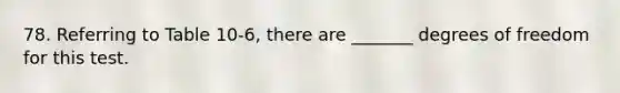 78. Referring to Table 10-6, there are _______ degrees of freedom for this test.