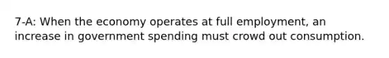 7-A: When the economy operates at full employment, an increase in government spending must crowd out consumption.