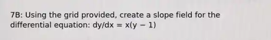 7B: Using the grid provided, create a slope field for the differential equation: dy/dx = x(y − 1)