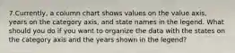 7.Currently, a column chart shows values on the value axis, years on the category axis, and state names in the legend. What should you do if you want to organize the data with the states on the category axis and the years shown in the legend?