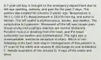 A 7-year-old boy is brought to the emergency department due to left eye swelling, redness, and pain for the past 2 days. The patient was treated for sinusitis 3 weeks ago. Temperature is 39.2 C (102.6 F), blood pressure is 102/70 mm Hg, and pulse is 94/min. The left eyelid is erythematous, tender, and swollen. The conjunctiva is hyperemic. Movement of the left eye causes pain. Visual acuity and pupillary reaction are normal bilaterally. Purulent mucus is draining from the nose, and the nasal turbinates are swollen and erythematous. The right eye is unremarkable, and facial sensation is intact. Which of the following is the best next step in management of this patient? A. CT scan of the orbits and sinuses B. Discharge on oral antibiotics C. Needle aspiration of the sinuses D. X-rays of the orbits and sinus