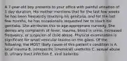 A 7-year-old boy presents to your office with painful urination of 1 day duration. His mother mentions that for the last few weeks he has been frequently touching his genitalia, and for the last few months, he has occasionally requested her to touch his genitalia. She attributes this to age-appropriate curiosity. She denies any complaints of fever, trauma, blood in urine, increased frequency, or suspicion of child abuse. Physical examination is significant for small vesicular lesions on the glans. Of the following, the MOST likely cause of this patient's condition is A. local trauma B. nonspecific (chemical) urethritis C. sexual abuse D. urinary tract infection E. viral balanitis