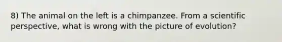 8) The animal on the left is a chimpanzee. From a scientific perspective, what is wrong with the picture of evolution?