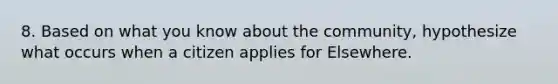 8. Based on what you know about the community, hypothesize what occurs when a citizen applies for Elsewhere.