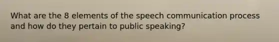 What are the 8 elements of the speech communication process and how do they pertain to public speaking?