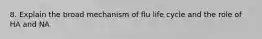 8. Explain the broad mechanism of flu life cycle and the role of HA and NA