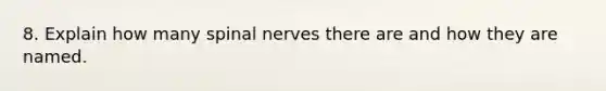 8. Explain how many spinal nerves there are and how they are named.