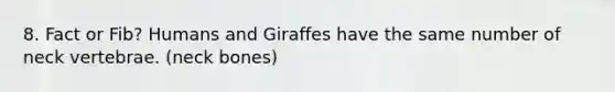 8. Fact or Fib? Humans and Giraffes have the same number of neck vertebrae. (neck bones)