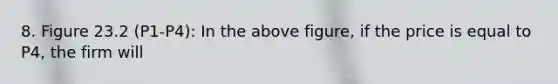 8. Figure 23.2 (P1-P4): In the above figure, if the price is equal to P4, the firm will